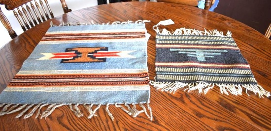 Light Blue Chimayo weaving and square Wool weaving