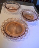 Depression Glass Serving Pcs (3) Pink Ring Bowls and Platter