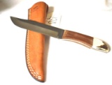 Custom Made Anza Knife of heavy file blade and Stag on Handle Marked Anza USA 16 and Leather Sheath