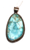 Vintage Large Native American Turquoise Pendant, artist signed A F 925