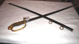 Sword and Scabbard; Brass Floral Hand Grip/Guard
