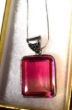 Gorgeous Pink Tourmaline Pendant set in Victorian Style Bezal on 925 Sterling Chain