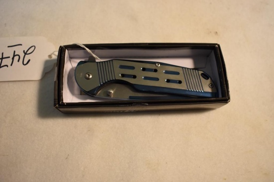 M Tech Folding Knife with pocket clip Blue toned New in Box