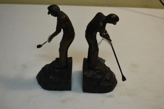 Pair of Small Golfer Bronze Book ends