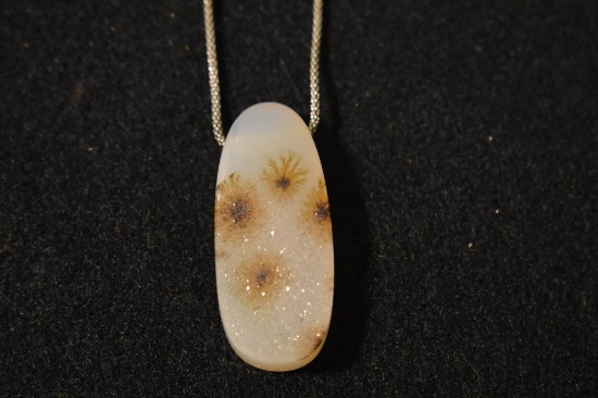 Druzy Pendant with brown eye suzans on sterling chain