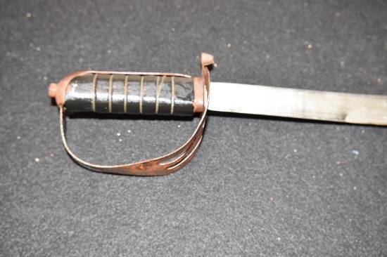 Sword with Closed Guard, Wire Wrap Handle, Chrome peeling off blade