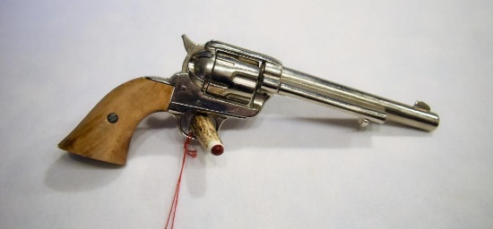 Revolver "Prop" Gun, Wood Grips, Stainless, Nickel Finish