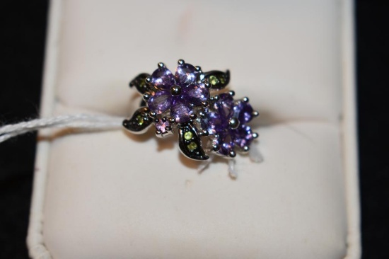 Sterling Ring with Amethyst and Peridot, apx Sz 5-6