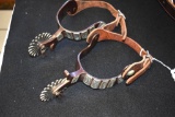 Pair of Spurs With Silver Trim & Leather Straps