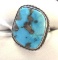 Sterling Native American Indian Ring with Large Turquoise Center Stone
