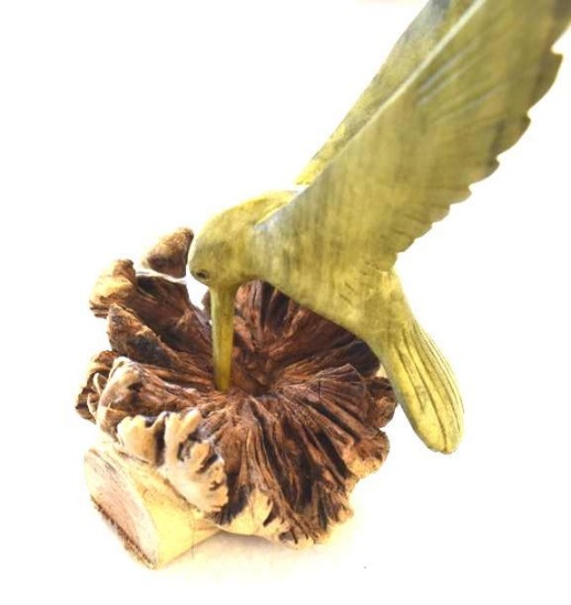 Carved Wooden Hummingbird Figure