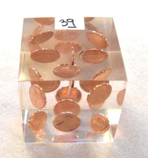 Plexi Cube Paperweight with Lincoln Cents Inset