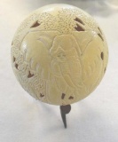 Rare Delicately Carved Ostrich Egg with Elephant figures and Details