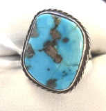 Sterling Native American Indian Ring with Large Turquoise Center Stone