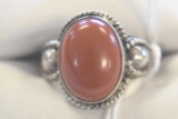 Sterling Native American Indian Ring with Large Coral Center Stone