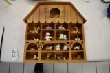 Wooden Shadowbox house with mini bone china figures, some Wade