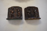 Pair of Art Deco Copper Bookends: Farmer & Wife Praying for Crops