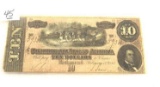 Authentic $10 Confederate Paper Currency 1864, Signed S. Scott, Blue Back