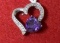 Heart Shaped Pendant with purple stone, marked SUN, BR (Brass)