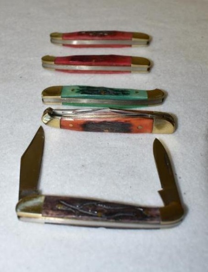 Folding Knives Mixed Color Handles, Brass end caps, as new