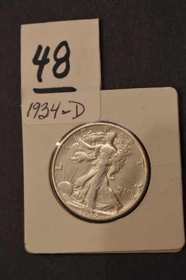 1934-D Waling Liberty Half Dollar, VG+ condition, Clear and readable