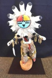 Sun Face Authentic Navajo Kachina Doll, Signed C.C. Teuwia 20.5 in T x 10.5 in W