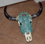 Large Steer Skull, Custom Decorated with Stone and Turquoise