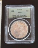 PCGS Certified, Hi Grade US Morgan Silver Dollar, 1883 Graded MS65 in vintage Green Label PCGS Slab