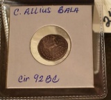 Ancient Coin C. 92 BC., C. Allius Balla, diana Facing Right