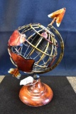 Brass and Copper Globe Decor Item 11 in T x 8 in W Spins on Axis