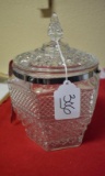 Pressed Glass Ice Bucket with lid and tongs