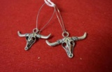 Pair of Large loop Earrings with Long Horn Steer Skulls