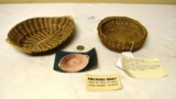 Native American Pine Needle Baskets, One Tray 9 in long with 2 handles