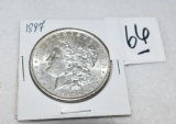 1897 U S Morgan Silver Dollar, Clear Mirror shine, some tones near edge