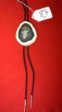 Bolo Tie with large Agate Slab and Elk Emblem