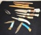 Ten pcs Mixed Lot Knives, folding and Fixed Blades and Wooden letter openers