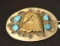Oversize Belt Buckle with Genuine Turquoise Nuggets; Large Brass Eagle Center; Oval size 6 x 4