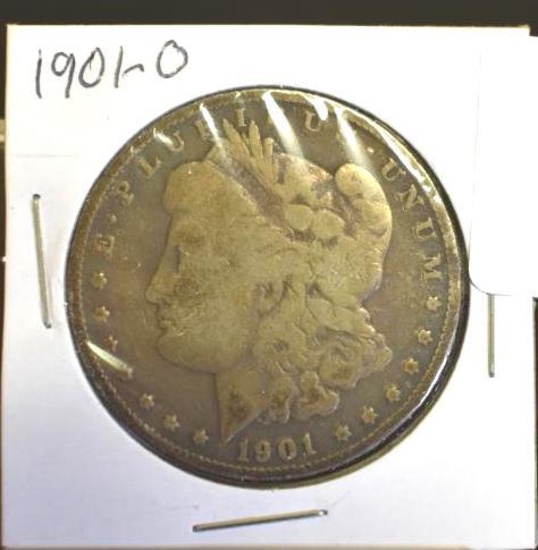 U. S. Morgan Silver dollar, 1901-O, Brown Tone and well circulated and worn