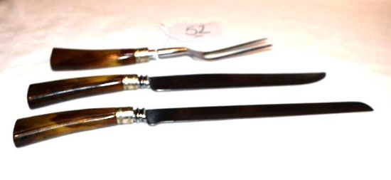 Carving Utensils: Hollow Ground Stainless Steel, Richardson Meat Fork and 2 knives