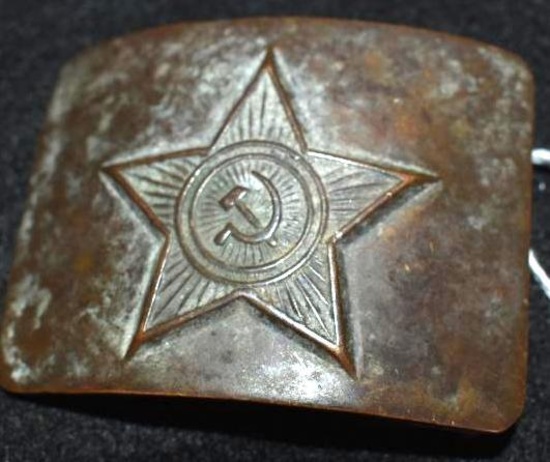 Vintage Brass Belt Buckle, Star with Sickle and Axe symbol