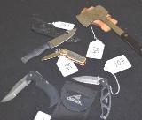 Grouping in Nice Knives to include (3) Gerber Folding Knives, Hatchet w/cover & S & W First Edition
