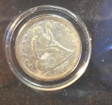 1857 Seated Liberty Quarter, Greatly Detailed on Reverse with Gold Tones