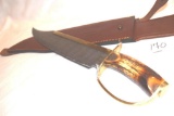 Large D Guard Bowie Knife, Damascus Blade and Brass Guard and Trim