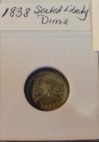 Rare Early 1838 Seated Liberty Dime, Small Stars, Evenly Toned