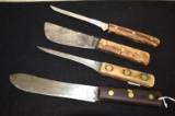 Antique/Vintage Knives: One wood handle with oak leaves carved and bolo style blade; Mixed lot