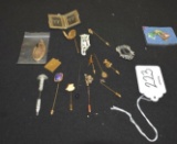 Antique/Vintage Hat Pins with Rhinestones and Shoe Clips, Memorial Frame Pins and lockets