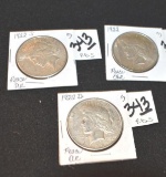 1922 U S Peace Silver Dollars 1922 P, D, S Mints Philadelphia, Denver and San Francisco