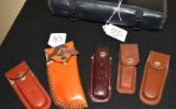 Grouping of Leather Knife Sheaths and Knife Roll with Handle