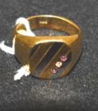 Mens 10 K Gold Ring with Small Gem Chips