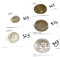 Grouping of coins: 1964 Washington Quarter; 1964 Kennedy Half Dollar and Comm 1776-1976 IKE; 1974 IK